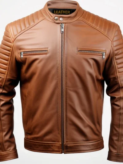 Men Classic Swiss Brown Cafe Racer Leather Jacket