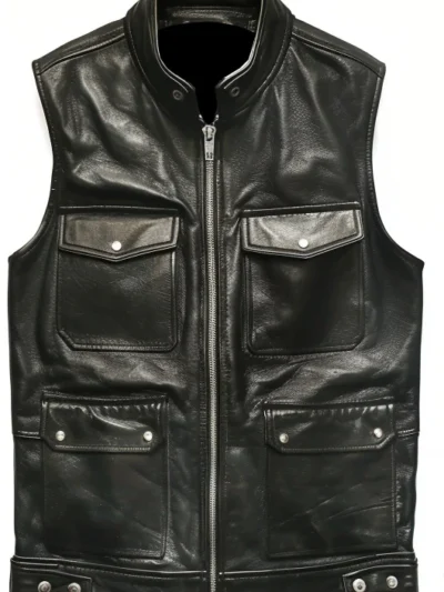 Men Storm Black Leather Vest