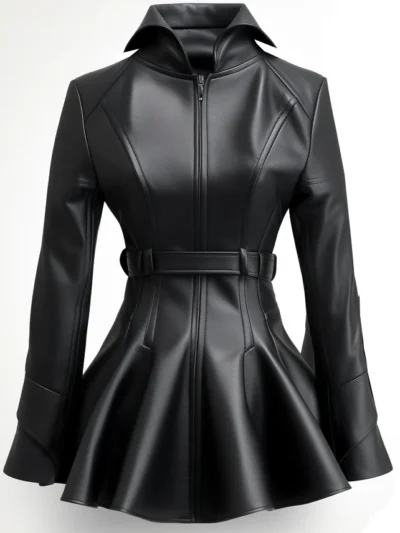 Women Black Designer Peplum Leather Jacket