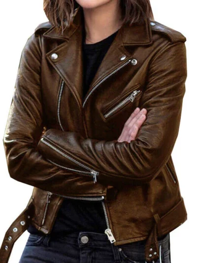Women Brown Biker Leather Jacket