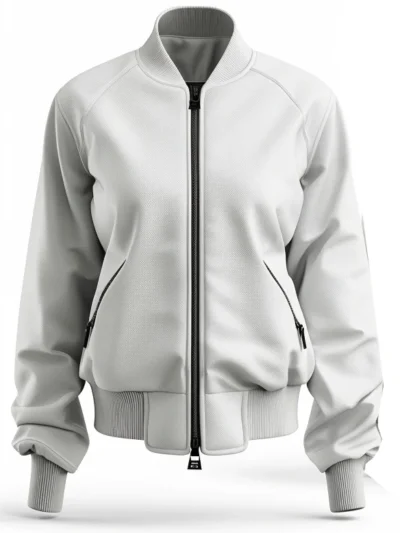 Women Greyish White Cotton Bomber Jacket