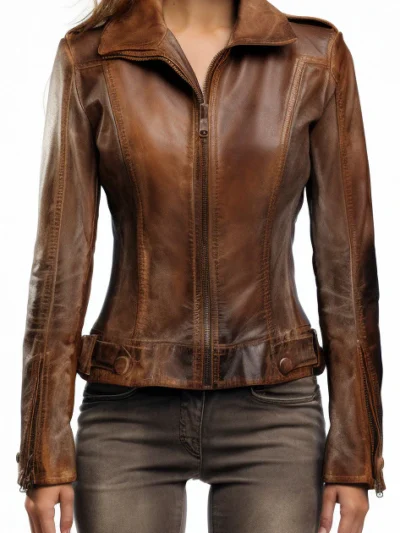 Women Distressed Biker Leather Jacket