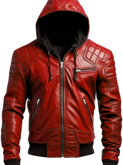 Men Stylish Hooded Leather Jacket